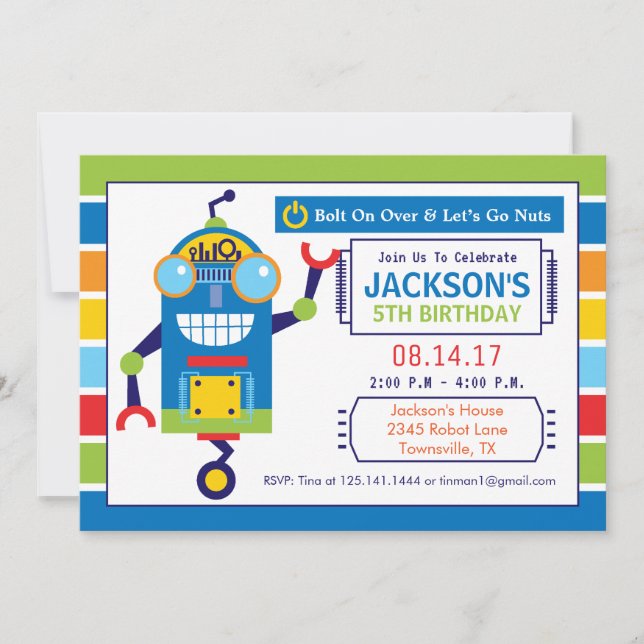 Robot Birthday Party Invitation (Front)