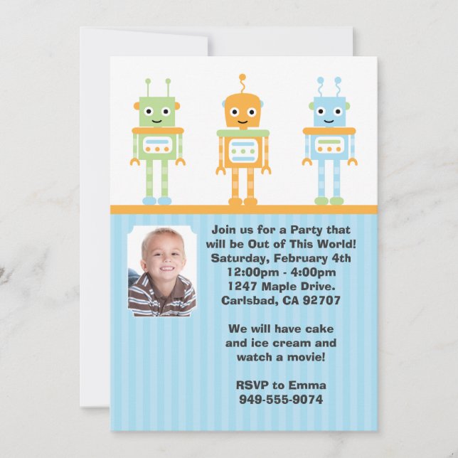 Robot Birthday Party Invitation (Front)