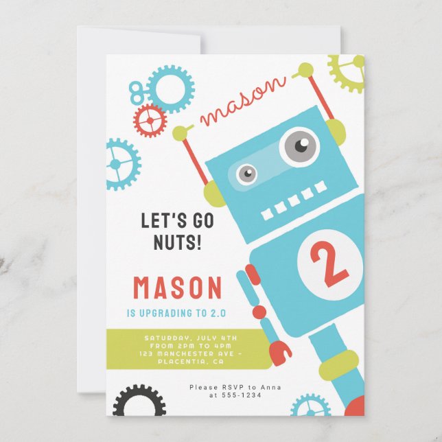 Robot Birthday Party invitations (Front)