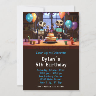 Robot Birthday Party Invitations Digital Download