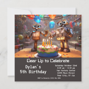 Robot Birthday Party Invitations Digital Download