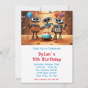 Robot Birthday Party Invitations Digital Download