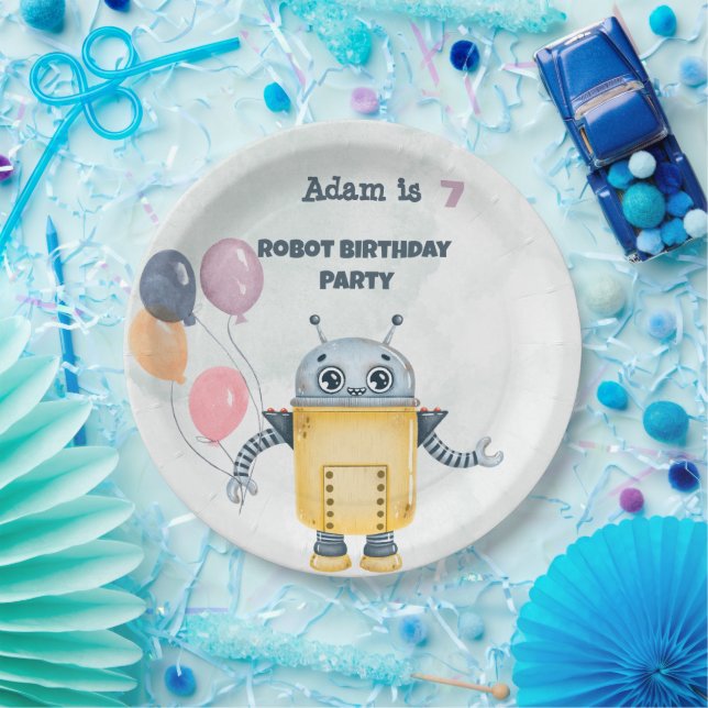 Robot Birthday Party kids Paper Plate (Party)