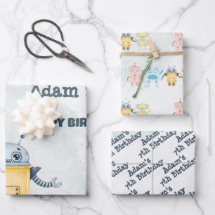 Robot Birthday Party kids  Wrapping Paper Sheet