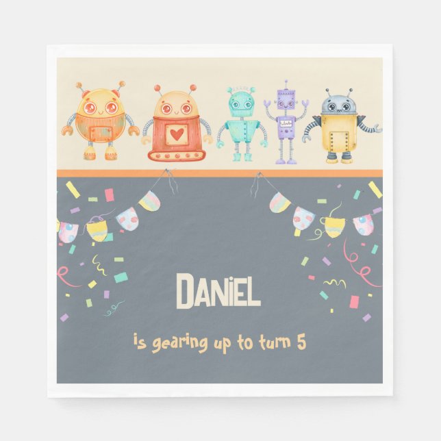 Robot Birthday Party Napkin (Front)