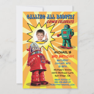 Robot Birthday Party Photo Insert Invitation