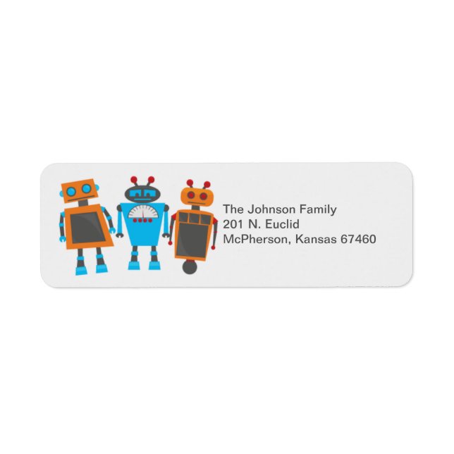 Robot Birthday Party Return Address Label (Front)