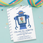 Robot Birthday Party Theme Boy Photo Invitation<br><div class="desc">Celebrate your birthday kid with this fun Robot themed invitation featuring his/her photo framed by a blue robot.  Add your party details to customise further.</div>