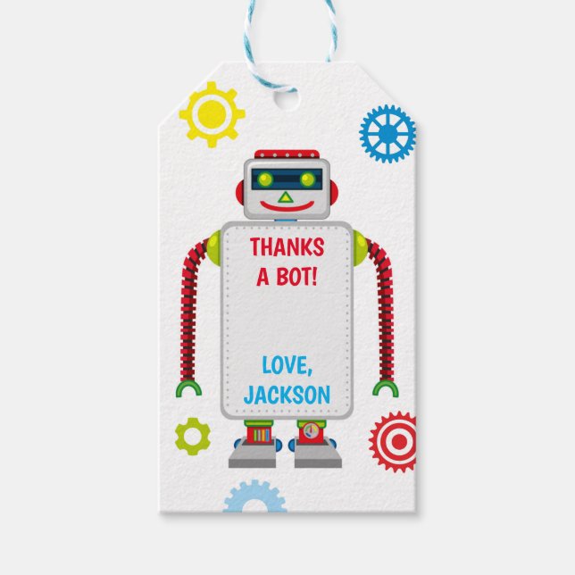 Robot Birthday Thank You Gift Tags (Front)