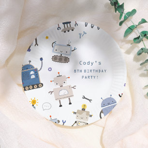 Robot Blue Birthday Party Paper Plate
