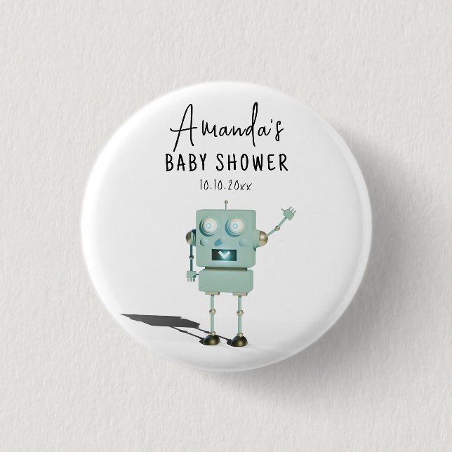 Robot boy Baby Shower  3 Cm Round Badge (Front)
