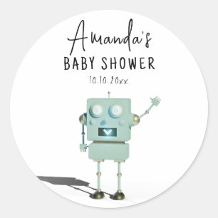 Robot boy Baby Shower  Classic Round Sticker