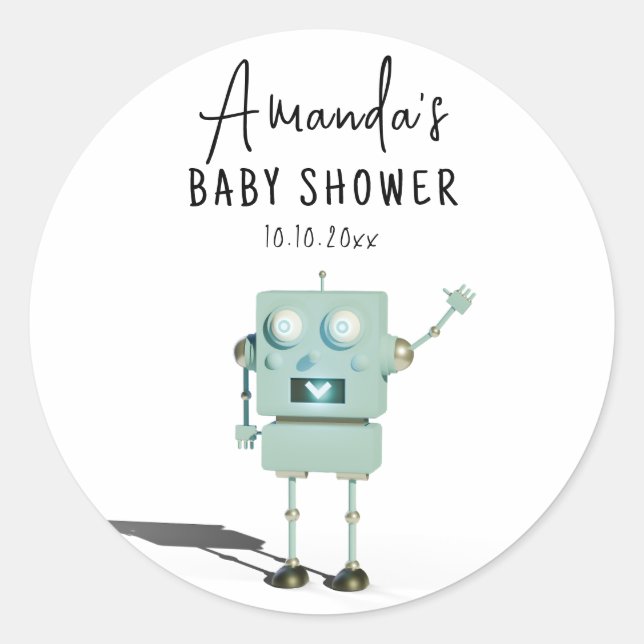 Robot boy Baby Shower  Classic Round Sticker (Front)