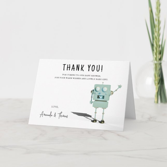 Robot boy Baby Shower - thank you Card (Front)