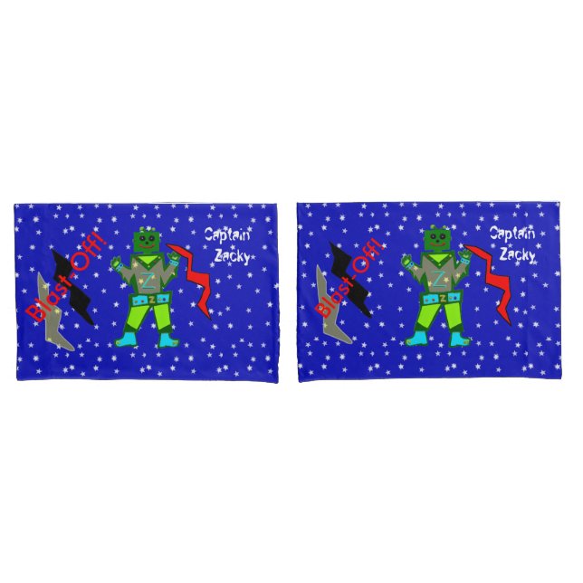 Robot Boy Spaceships Kids King Pillow Cases (Front-Set)