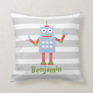 Robot Boys Nursery Room Decor Personalised Pillow