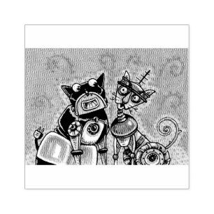 ROBOT CAT AND DOG PETS, MECHANICAL ANIMALS RUBBER STAMP