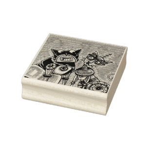 ROBOT CAT AND DOG PETS RUBBER STAMP