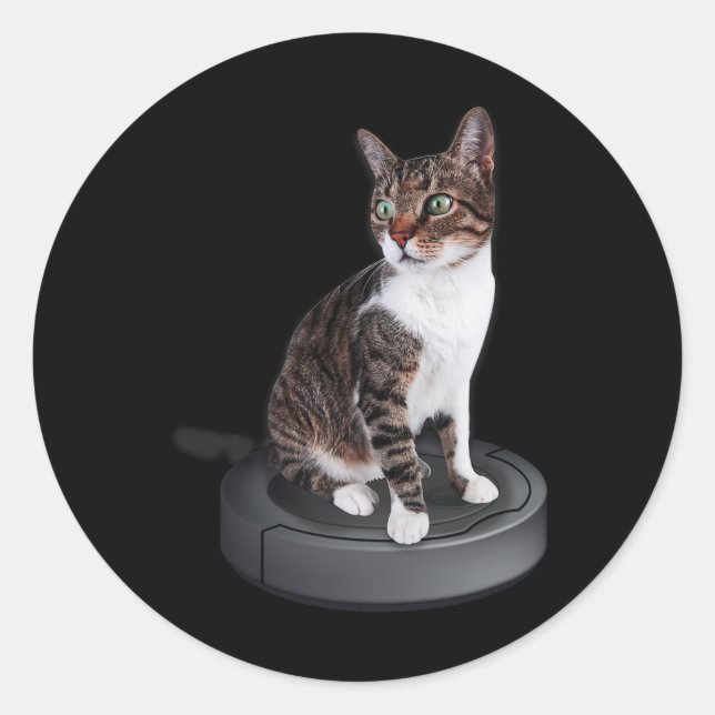 Robot Cat Vacuum Cleaner Feline Animal Cute Cat  Classic Round Sticker (Front)