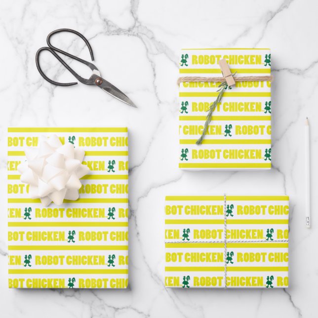 Robot Chicken Stripe Pattern Wrapping Paper Sheet (Front)