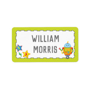 Robot Children School Name Labels Editable Colou