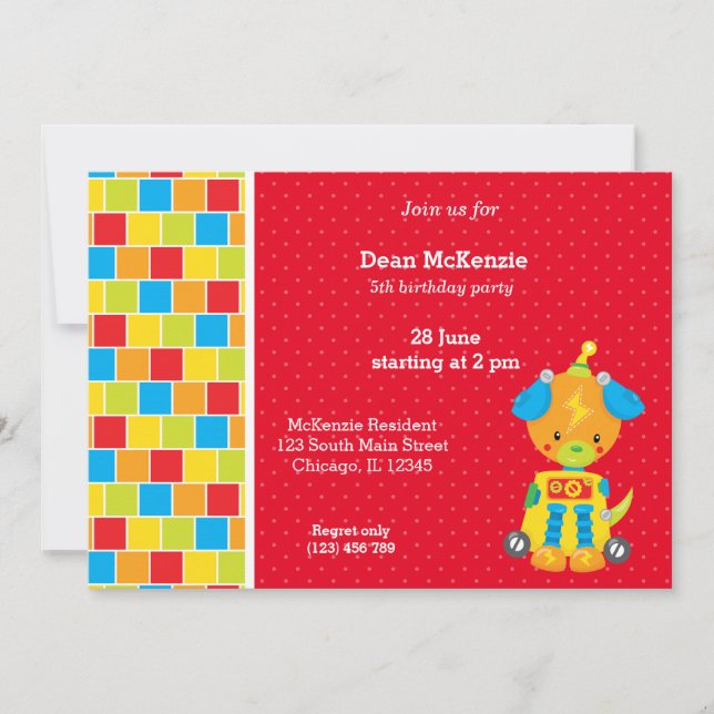 Robot * choose background colour invitation (Front)