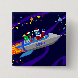 Robot Christmas Rocket 15 Cm Square Badge