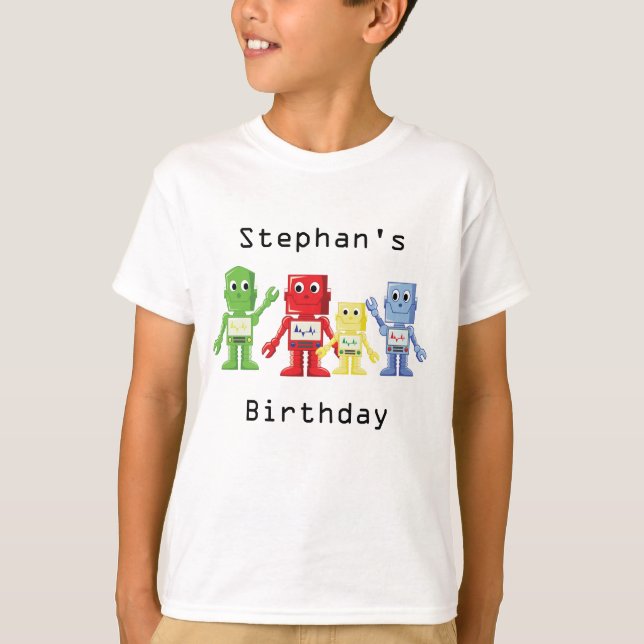 Robot colourful illustration birthday t-shirt (Front)