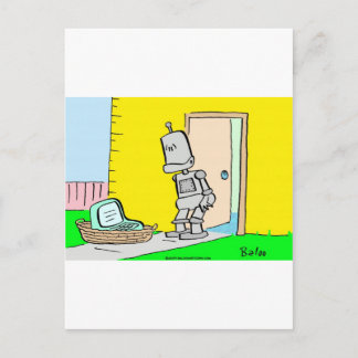 robot computer doorstep foundling postcard