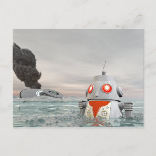 Robot Crash at Sea Postcard