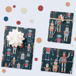 Robot Cute Dark Wrapping Paper Sheet<br><div class="desc">Cute retro vintage 1950s robot design on a dark background.  Set includes three different scales.</div>