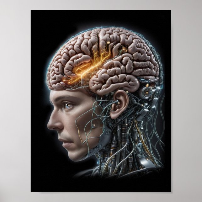 Robot Cyborg Brain Artificial Intelligence Poster (Front)