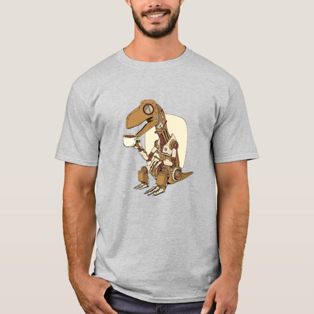 Robot Dinosaur Drinking Coffee  T-Shirt (Front)