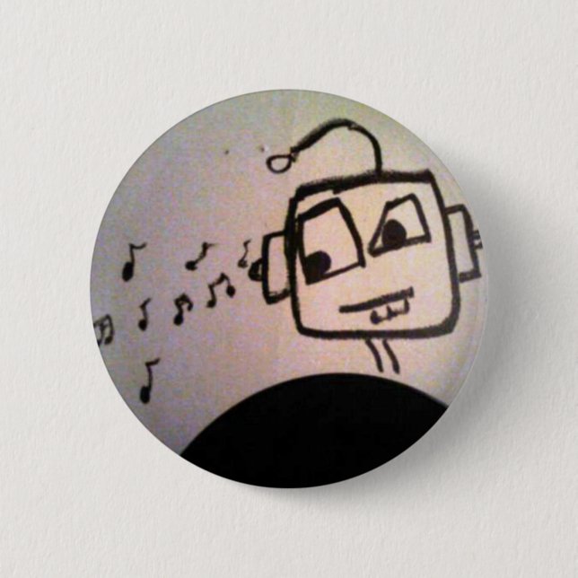 Robot Drawing. 6 Cm Round Badge (Front)