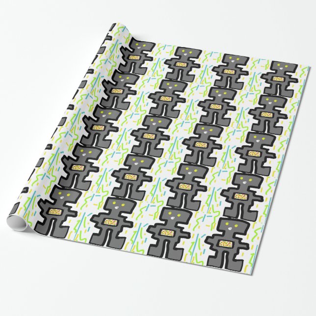 robot drawing cartoon wrapping paper (Unrolled)