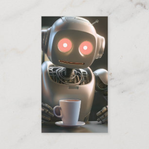 robot drinking coffee business card