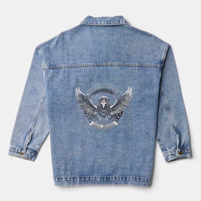 Robot Eagle Icon Inspired by Postal Symbol Denim Jacket (Back)