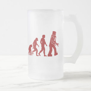 Robot Evolution of man into robot Frosted Glass Beer Mug