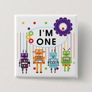 Robot First Birthday Tshirts and Gifts 15 Cm Square Badge