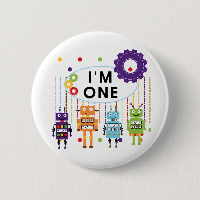 Robot First Birthday Tshirts and Gifts 6 Cm Round Badge (Front)