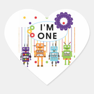Robot First Birthday Tshirts and Gifts Heart Sticker