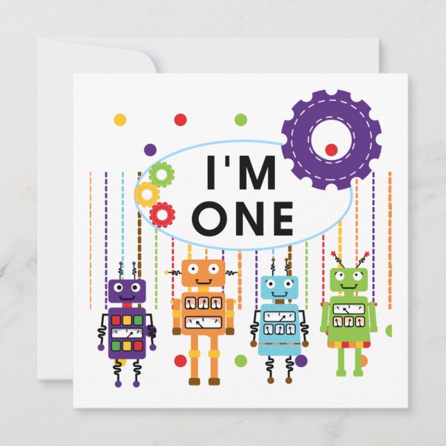 Robot First Birthday Tshirts and Gifts Invitation (Front)