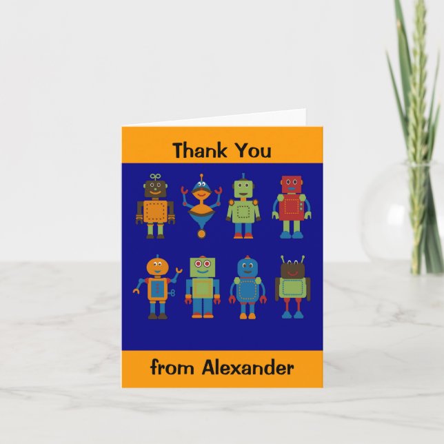 Robot Friends Child's Personalised Thank You Card (Front)