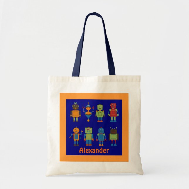 Robot Friends Child's Personalised Tote Bag (Front)
