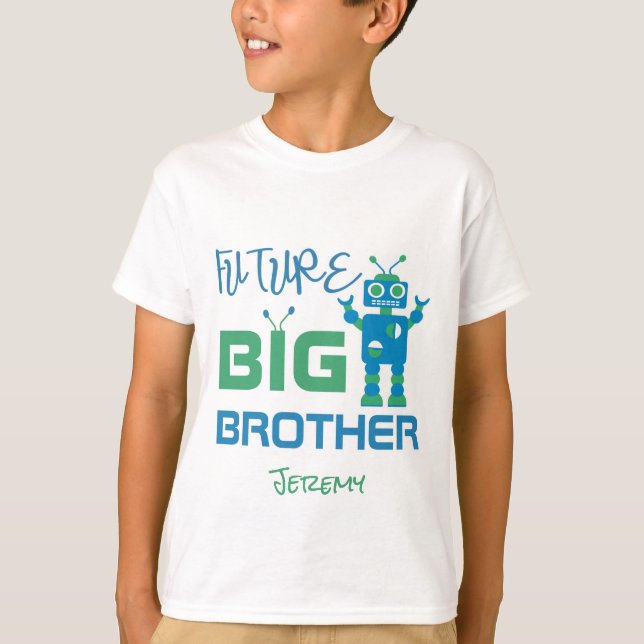 Robot Future Big Brother Boys Personalised Kids T-Shirt (Front)