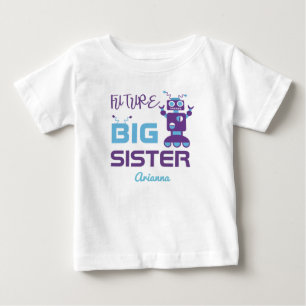 Robot Future Big Sister Purple Cute Personalised Baby T-Shirt