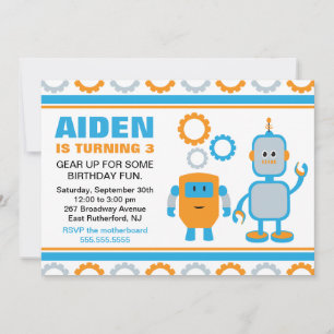 Robot Gear Birthday Invite