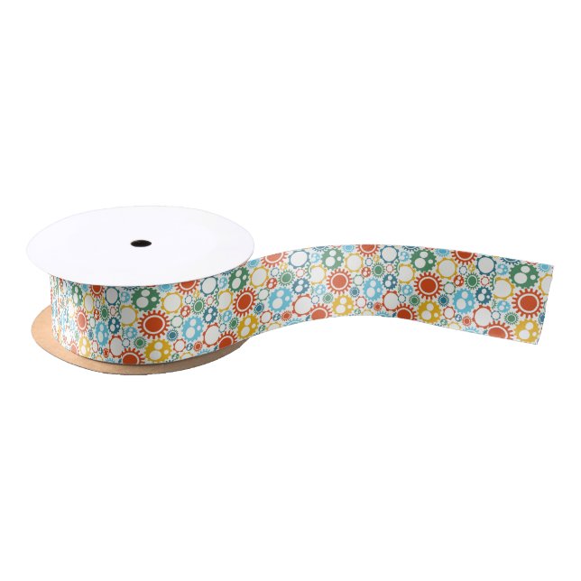 Robot Gears Pattern Satin Ribbon (Spool)