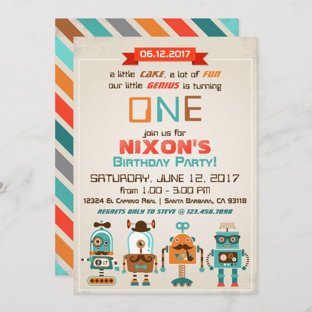 Robot Genius Future Builder Birthday Invitation (Front/Back)