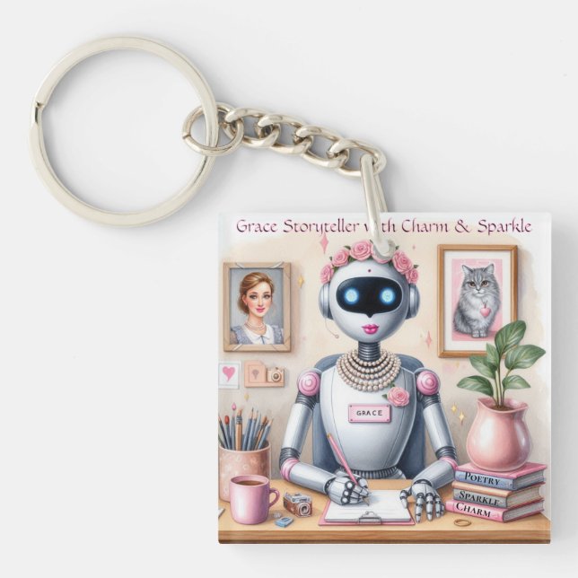 Robot Grace Storyteller with Charm  Key Ring (Front)